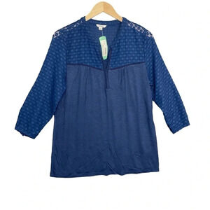 Stitch Fix Blue 3/4 Sleeve Woven Knit Top Size Small